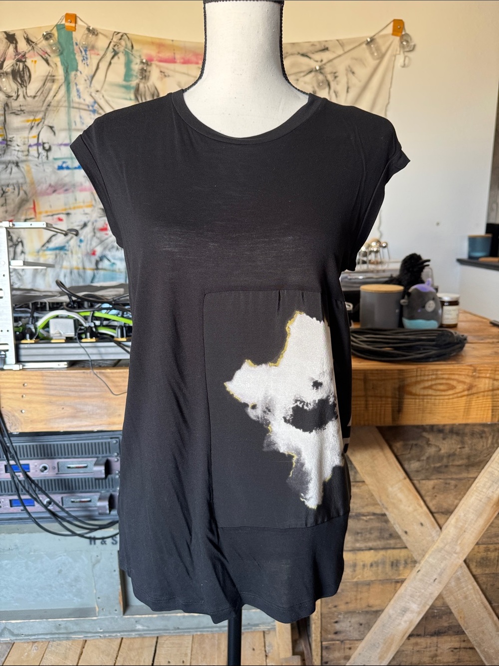 All Saints Black Mortis Aura Tank Top with Silk Flower Accent